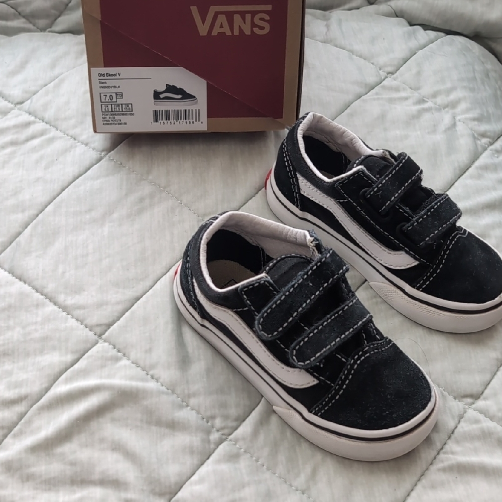 Vans Kids Black and White Velcro Sneakers